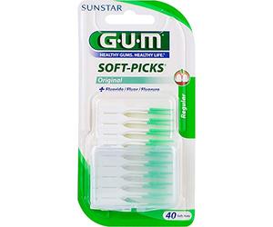 Sunstar G.U.M Soft Picks-632 Bâtonnets interdentaires doux en caoutchouc. Sans métal ni latex., Blanc/Vert - 50 Unités - Taille M
