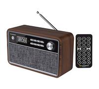 SUNSTECH RPBT500 Radio FM compacte en Bois avec présélections, Mode Horloge, Double Alarme, Haut-Parleur Bluetooth (v4.2) de Basses puissantes, Mains Libres, USB, Micro SD et aux-in. Télécommande