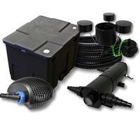 SunSun Kit complet: CBF-350 Filtre de bassin jusqu'à 12000 L Biologique, CTF-3800 pompe de filtration 3600l/h 20W, CUV-224 lampe uv 24W, 25m Tuyau 25 mm, CSP-250 Écumeur 2500l/h 45W