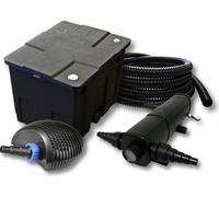 SunSun Kit complet: CBF-350 Filtre de bassin jusqu'à 12000 L Biologique, CTF-6000 SuperECO pompe de filtration 6000l/h 40W, CUV-218 lampe uv UVC Clarificateur avec 18W, 25m Tuyau 25 mm
