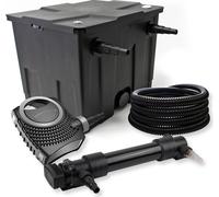 SunSun Kit complet: CBF-350 Filtre de bassin jusqu'à 12000 L Biologique, NEO10000 SuperECO pompe de filtration 10000l/h 80W, CUV-636 lampe uv UVC Clarificateur avec 36W, 25m Tuyau 25 mm