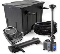 SunSun Kit complet: CBF-350 Filtre de bassin jusqu'à 12000 L, CTF-8000 pompe de filtration 8000l/h 70W, CUV-324 lampe uv 24W, 25m Tuyau 25 mm, CTP-2803 fontaine 3000l/h 10W