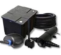 SunSun Kit complet: CBF-350 Filtre de bassin jusqu'à 12000L Biologique, CTF-6000 pompe de filtration 6000l/h 40W, CUV-236 lampe uv 36W, 25m Tuyau 25 mm, HJ-943 fontaine 800l/h 16W