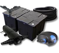 SunSun Kit complet: CBF-350B Filtre de bassin jusqu'à 60000 L Biologique, CTF-12000 pompe de filtration 12000l/h 100W, CUV-224 lampe uv UVC Clarificateur avec 24W, 25m Tuyau 25 mm, Y-distributeur