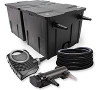 SunSun Kit complet: CBF-350B Filtre de bassin jusqu'à 60000 L Biologique, CTF-8000 SuperECO pompe de filtration 8000l/h 70W, CUV-318 lampe uv UVC Clarificateur avec 18W, 25m Tuyau 25 mm