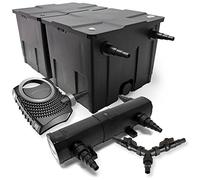 SunSun Kit complet: CBF-350B Filtre de bassin jusqu'à 60000 L Biologique, NEO10000 SuperECO pompe de filtration 10000l/h 80W, CUV-224 lampe uv UVC Clarificateur avec 24W, Y-distributeur