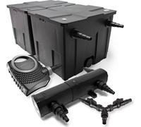 SunSun Kit complet: CBF-350B Filtre de bassin jusqu'à 60000 L Biologique, NEO10000 SuperECO pompe de filtration 10000l/h 80W, CUV-218 lampe uv UVC Clarificateur avec 18W, Y-distributeur