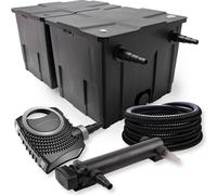 SunSun Kit complet: CBF-350B Filtre de bassin jusqu'à 60000 L Biologique, NEO7000 SuperEco pompe de filtration 7000l/h 50W, CUV-324 lampe uv UVC Clarificateur avec 24W, 25m Tuyau 25 mm