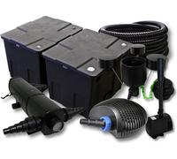 SunSun Kit complet: CBF-350B Filtre de bassin jusqu'à 60000 L, CTF-6000 pompe de filtration 6000l/h 40W, CUV-218 lampe uv 18W, 25m Tuyau 25 mm, CSP-250 Écumeur 2500l/h 45W, HJ-943 fontaine 800l/h 16W