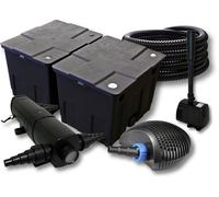 SunSun Kit complet: CBF-350B Filtre de bassin jusqu'à 60000 L, CTF-6000 pompe de filtration 6000l/h 40W, CUV-218 lampe uv 18W, 25m Tuyau 25 mm, HJ-943 fontaine 800l/h 16W