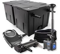 SunSun Kit complet: CBF-350B Filtre de bassin jusqu'à 60000 L, CTF-8000 pompe de filtration 8000l/h 70W, CUV-318 lampe uv 18W, 25m Tuyau 25 mm, CTP-2803 fontaine 3000l/h 10W