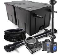 SunSun Kit complet: CBF-350B Filtre de bassin jusqu'à 60000 L, NEO10000 pompe de filtration 10000l/h 80W, CUV-672 lampe uv 72W, 25m Tuyau 25 mm, CTP-5003 fontaine 5000l/h 30W