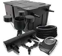 SunSun Kit complet: CBF-350B Filtre de bassin jusqu'à 60000 L, NEO10000 pompe de filtration 10000l/h 80W, CUV-236 lampe uv 36W, 25m Tuyau 25 mm, CSP-250 Écumeur 2500l/h 45W, Y-distributeur