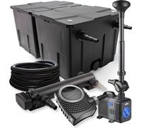 SunSun Kit complet: CBF-350B Filtre de bassin jusqu'à 60000 L, NEO10000 pompe de filtration 10000l/h 80W, CUV-336 lampe uv 36W, 25m Tuyau 25 mm, CTP-5003 fontaine 5000l/h 30W
