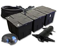 SunSun Kit Complet: CBF-350C Filtre de Bassin jusqu'à 90000 L Biologique, CTF-12000 Pompe de Filtration 12000l/h 100W, CUV-218 Lampe UV UVC Clarificateur avec 18W, 25m Tuyau 25 mm, Y-Distributeur
