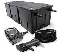 SunSun Kit complet: CBF-350C Filtre de bassin jusqu'à 90000 L Biologique, CTF-8000 SuperECO pompe de filtration 8000l/h 70W, CUV-318 lampe uv UVC Clarificateur avec 18W, 25m Tuyau 25 mm