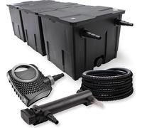 SunSun Kit complet: CBF-350C Filtre de bassin jusqu'à 90000 L Biologique, CTF-8000 SuperECO pompe de filtration 8000l/h 70W, CUV-324 lampe uv UVC Clarificateur avec 24W, 25m Tuyau 25 mm