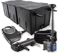 SunSun Kit complet: CBF-350C Filtre de bassin jusqu'à 90000 L, CTF-8000 pompe de filtration 8000l/h 70W, CUV-318 lampe uv 18W, 25m Tuyau 25 mm, CTP-2803 fontaine 3000l/h 10W