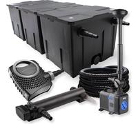 SunSun Kit complet: CBF-350C Filtre de bassin jusqu'à 90000 L, CTF-8000 pompe de filtration 8000l/h 70W, CUV-324 lampe uv 24W, 25m Tuyau 25 mm, CTP-2803 fontaine 3000l/h 10W