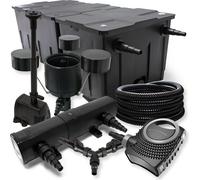 SunSun Kit complet: CBF-350C Filtre de bassin jusqu'à 90000 L, NEO10000 pompe 10000l/h 80W, CUV-224 lampe uv 24W, 25m Tuyau 25mm, CSP-250 Écumeur 2500l/h, HJ-943 fontaine 800l/h, Y-distributeur