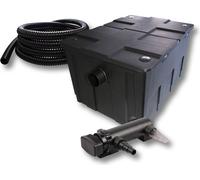 SunSun Kit complet: CBF-550 Filtre de bassin jusqu'à 60000 L Biologique, CUV-318 lampe uv UVC Clarificateur avec 18W, 5m Tuyau 25 mm (1")
