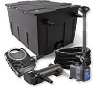 SunSun Kit complet: CBF-550 Filtre de bassin jusqu'à 60000 L, CTF-8000 pompe de filtration 8000l/h 70W, CUV-318 lampe uv 18W, 25m Tuyau 25 mm, CTP-2803 fontaine 3000l/h 10W