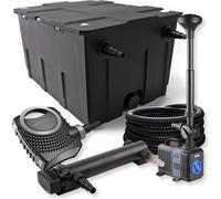SunSun Kit complet: CBF-550 Filtre de bassin jusqu'à 60000 L, CTF-8000 pompe de filtration 8000l/h 70W, CUV-324 lampe uv 24W, 25m Tuyau 25 mm, CTP-2803 fontaine 3000l/h 10W