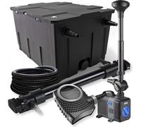 SunSun Kit complet: CBF-550 Filtre de bassin jusqu'à 60000 L, NEO10000 pompe de filtration 10000l/h 80W, CUV-672 lampe uv 72W, 25m Tuyau 25 mm, CTP-5003 fontaine 5000l/h 30W