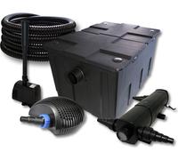 SunSun Kit complet: CBF-550 Filtre de bassin jusqu'à 60000L Biologique, CTF-6000 pompe de filtration 6000l/h 40W, CUV-224 lampe uv 24W, 25m Tuyau 25 mm, HJ-943 fontaine 800l/h 16W