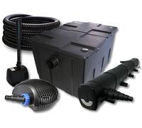 SunSun Kit complet: CBF-550 Filtre de bassin jusqu'à 60000L Biologique, CTF-6000 pompe de filtration 6000l/h 40W, CUV-272 lampe uv 72W, 25m Tuyau 25 mm, HJ-943 fontaine 800l/h 16W