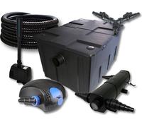 SunSun Kit complet: CBF-550 Filtre de bassin jusqu'à 60000L, CTF-12000 pompe de filtration 12000l/h 100W, CUV-236 lampe uv 36W, 25m Tuyau 25 mm, HJ-943 fontaine 800l/h 16W, Y-distributeur