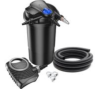 SunSun Kit complet: CPA-15000 Filtre de bassin à pression jusqu’à 30000 L avec 18 Watt lampe uv, NEO3800 SuperEco pompe 3600l/h 20W, 5m Tuyau 38 mm (1 1/2"), collier de serrage W1 44-47mm