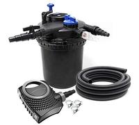 SunSun Kit complet: CPF-10000 Filtre de bassin à pression jusqu’à 10000 L avec 11 Watt lampe uv, NEO3800 SuperEco pompe 3600l/h 20W, 5m Tuyau 38 mm (1 1/2"), collier de serrage W1 44-47mm