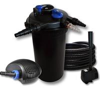 SunSun Kit complet: CPF-15000 Filtre de bassin à pression jusqu’à 30000 L avec 18 Watt lampe uv, CTF-6000 SuperECO pompe de filtration 6000l/h 40W, 25m Tuyau 25 mm, HJ-943 ECO fontaine 800l/h 16W