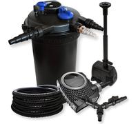 SunSun Kit complet: CPF-15000 Filtre de bassin à pression jusqu’à 30000 L avec 18 Watt lampe uv, CTF-8000 pompe 8000l/h 70W, 25m Tuyau 25 mm, HJ-943 fontaine 800l/h 16W, Y-distributeur