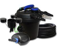 SunSun Kit complet: CPF-180 Filtre de bassin à pression jusqu’à 6000 L avec 11 Watt lampe uv, CTF-2800 SuperECO pompe de filtration 3000l/h 10W, 25m Tuyau 25 mm, CSP-250 Écumeur 2500l/h 45W