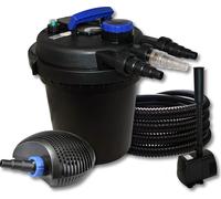 SunSun Kit complet: CPF-180 Filtre de bassin à pression jusqu’à 6000L avec 11 W Lampe uv, CTF-2800 SuperECO pompe de filtration 3000l/h 10W, 25m Tuyau 25 mm (1"), HJ-943 ECO fontaine 800l/h 16W