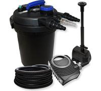 SunSun Kit complet: CPF-180 Filtre de bassin à pression jusqu’à 6000L avec 11 W Lampe uv, CTF-8000 SuperECO pompe de filtration 8000l/h 70W, 25m Tuyau 25 mm (1"), HJ-943 ECO fontaine 800l/h 16W