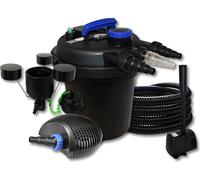 SunSun Kit complet: CPF-250 Filtre de bassin à pression jusqu’à 10000 L 11W lampe uv, CTF-6000 pompe 6000l/h 40W, 25m Tuyau 25 mm, CSP-250 Écumeur 2500l/h 45W, HJ-943 fontaine 800l/h 16W