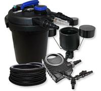 SunSun Kit complet: CPF-250 Filtre de bassin à pression jusqu’à 10000 L avec 11W lampe uv, NEO10000 pompe de filtration 10000l/h 80W, 25m Tuyau 25 mm, CSP-250 Écumeur 2500l/h 45W, Y-distributeur