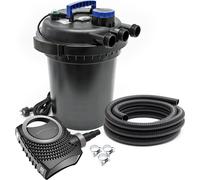 SunSun Kit complet: CPF-250 Filtre de bassin à pression jusqu’à 10000 L avec 11W lampe uv, NEO3800 SuperEco pompe de filtration 3600l/h 20W, 5m Tuyau 38 mm (1 1/2"), collier de serrage W1 44-47mm