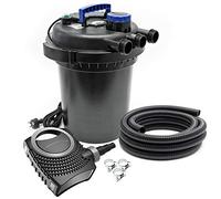 SunSun Kit complet: CPF-250 Filtre de bassin à pression jusqu’à 10000 L avec 11W lampe uv, NEO6000 SuperEco pompe de filtration 6000l/h 40W, 5m Tuyau 38 mm (1 1/2"), collier de serrage W1 44-47mm
