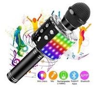 SunTop Microphone Karaoké Bluetooth Sans Fil, Haut-parleur Multifonctionnel avec Lumière LED Colorée, Parleur Intégré Chanter Player Karaoké, Micros sans fil pour KTV à la Maison/Soirée G