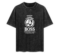 Suntory Boss Coffee Summer Casual Tee Short Sleeve Crew Neck Cotton Tops Unisex Washed Vintage T-Shirt Black L