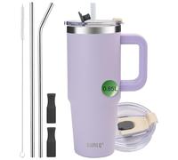 SUNTQ 30oz Mug Isotherme avec Paille et Poigné - Gobelet Paille de Bureau et Voiture en Acier inoxydable, Élégant et Durable - Gobelet Isotherme pour les boissons chaudes et froides(Violette)