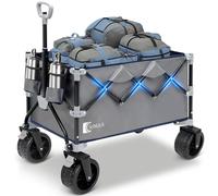 SUNULA 200KG Bollerwagen Pliable Pneus larges Chariot de transport avec porte-boisson, Gris