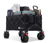 SUNULA Chariot de transport pliable avec poignée à un clic, roues tout terrain et freins 120 kg 150 L - Noir