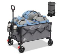 SUNULA Chariot de transport pliable avec poignée à un clic, roues tout-terrain et freins 120 kg 150 L - Gris