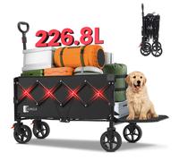 SUNULA Chariot pliable avec hayon, freins, poignée anti-rebond et 2 porte-boissons, pour la nourriture, le camping, le shopping, le jardin, le bungalow