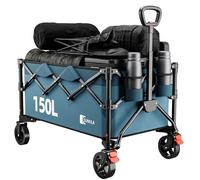 SUNULA Chariot Pliable de Plage 120KG Transport Repliable 4 Faces, poignée à déclic & Roues Tout-Terrain Freins 150L, Vert